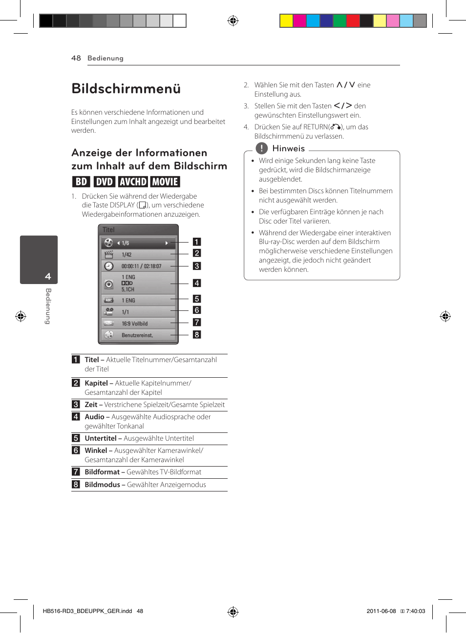 Auf dem bildschirm, Bildschirmmenü | Pioneer BCS-HF818 User Manual | Page 190 / 424