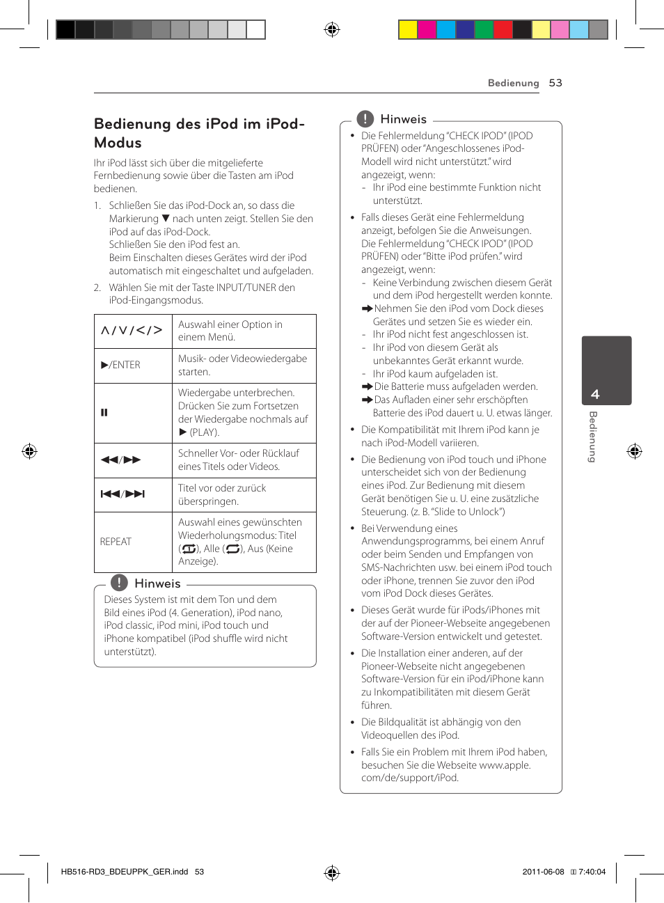 53 – bedienung des ipod im ipod-modus, Bedienung des ipod im ipod- modus | Pioneer BCS-HF818 User Manual | Page 195 / 424