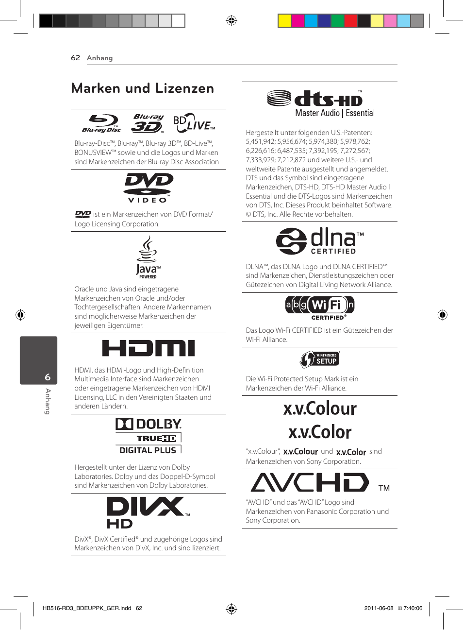 62 marken und lizenzen, Marken und lizenzen | Pioneer BCS-HF818 User Manual | Page 204 / 424