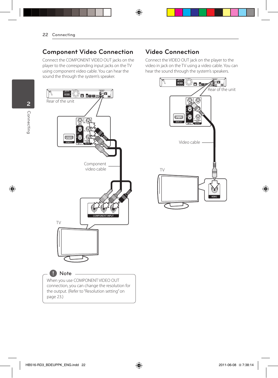 Component video connection, Video connection | Pioneer BCS-HF818 User Manual | Page 22 / 424