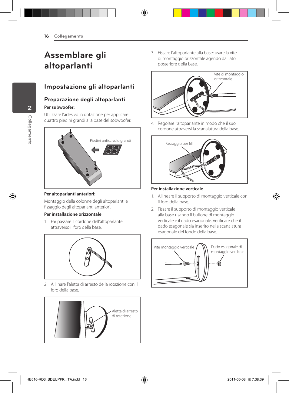 Assemblare gli altoparlanti, 16 – impostazione gli altoparlanti, Impostazione gli altoparlanti | Pioneer BCS-HF818 User Manual | Page 226 / 424