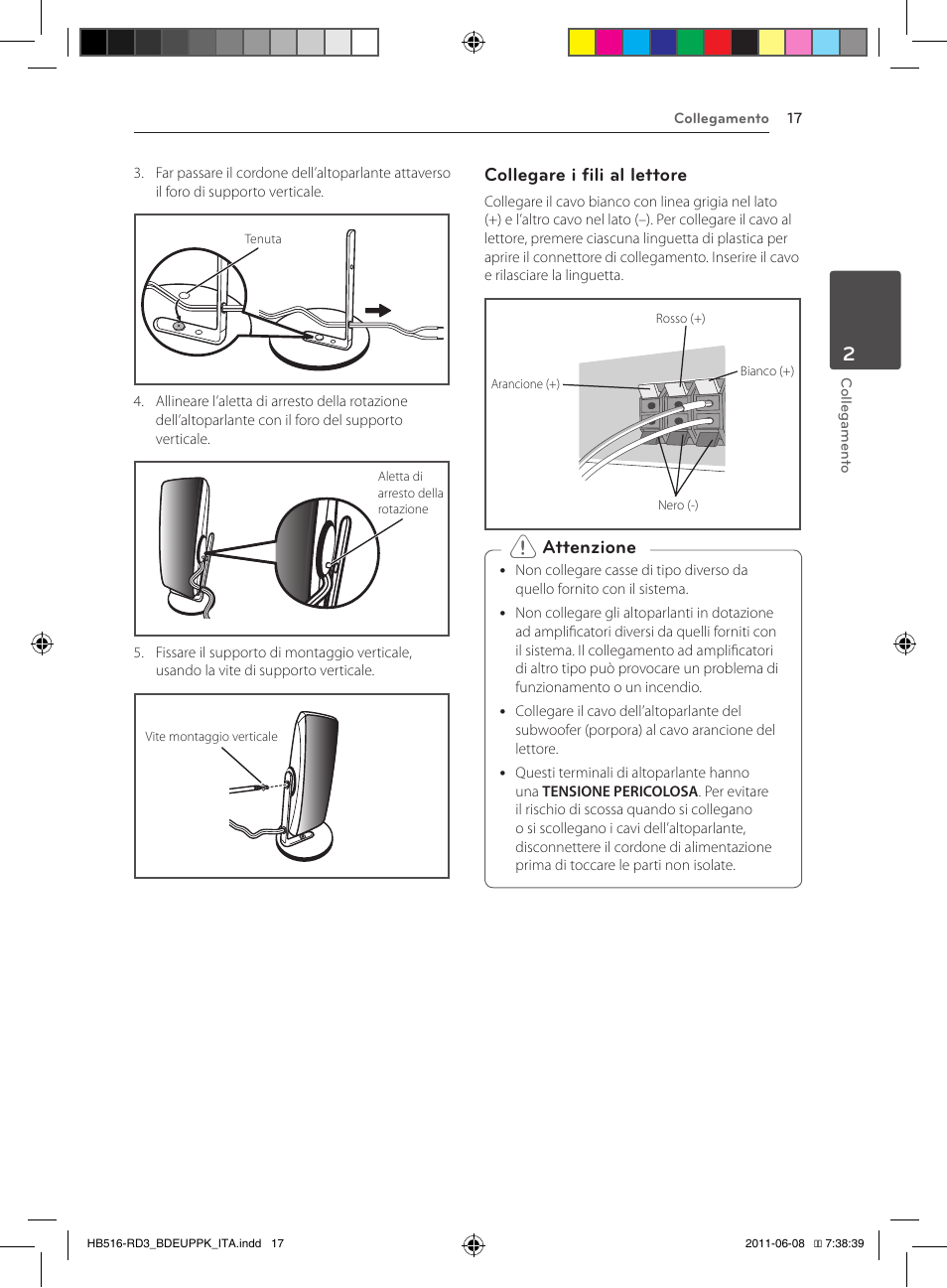 Collegare i fili al lettore, Attenzione | Pioneer BCS-HF818 User Manual | Page 227 / 424