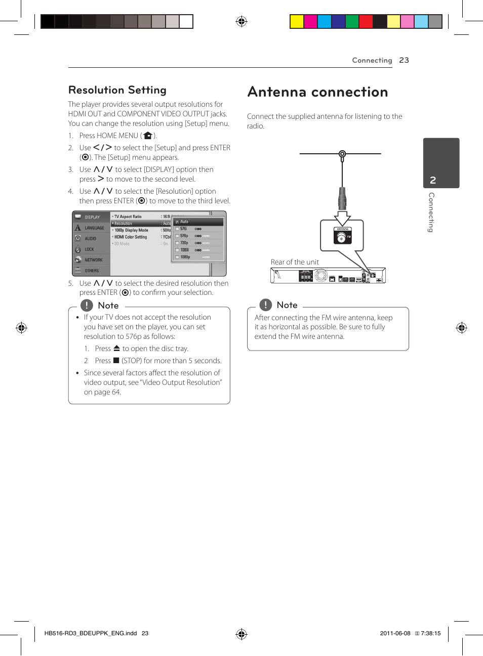 23 – resolution setting 23 antenna connection, Antenna connection, Resolution setting | Pioneer BCS-HF818 User Manual | Page 23 / 424