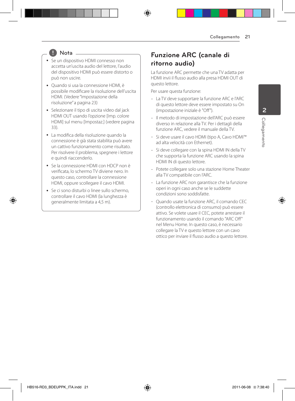 21 – funzione arc (canale di ritorno, Audio), Funzione arc (canale di ritorno audio) | Pioneer BCS-HF818 User Manual | Page 231 / 424
