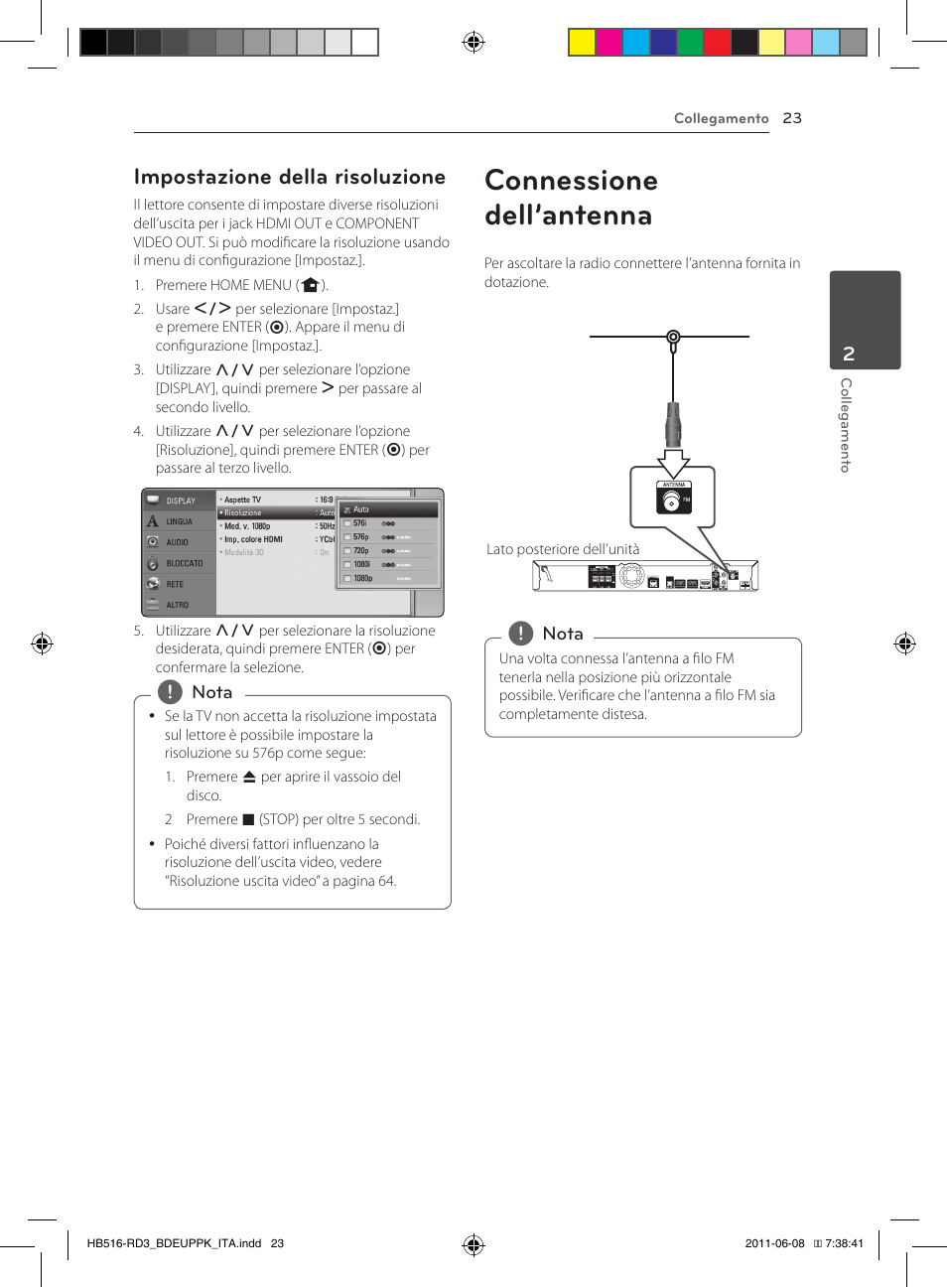 Connessione dell’antenna, Impostazione della risoluzione | Pioneer BCS-HF818 User Manual | Page 233 / 424