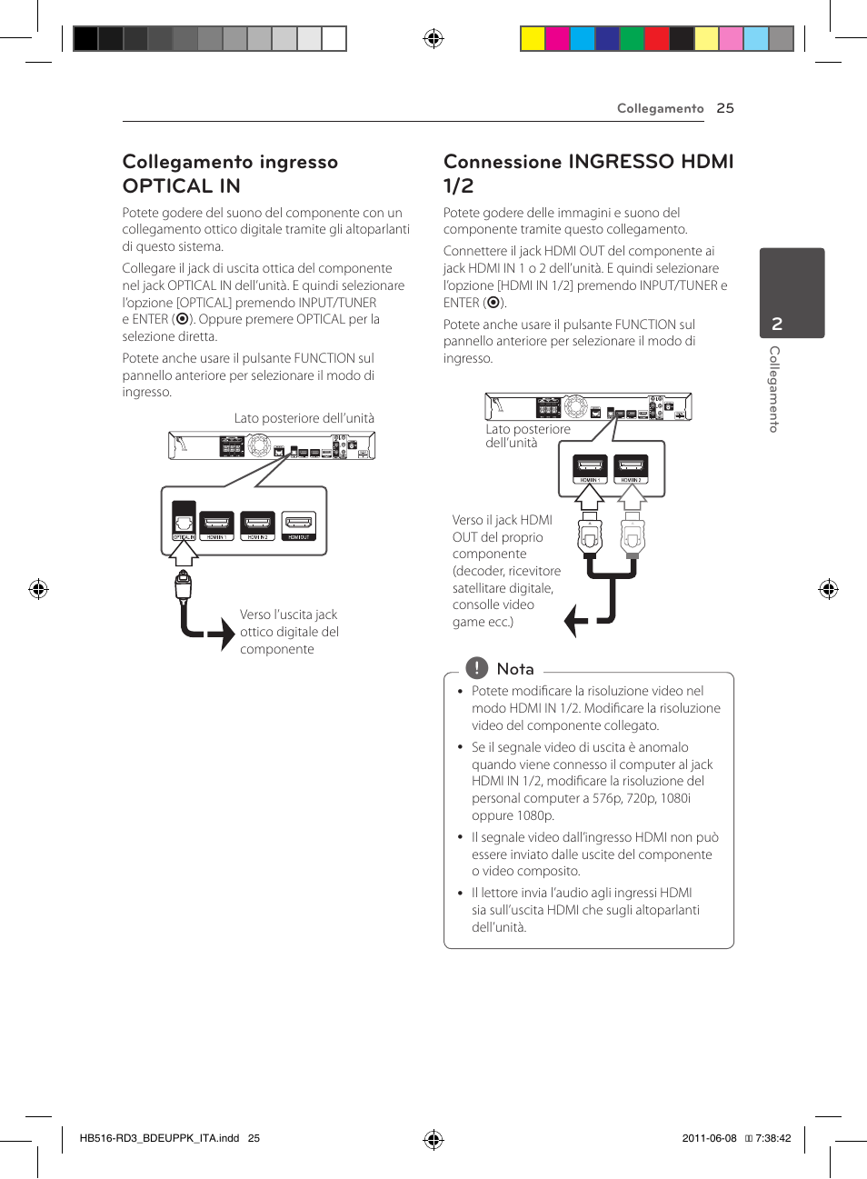 Collegamento ingresso optical in, Connessione ingresso hdmi 1/2 | Pioneer BCS-HF818 User Manual | Page 235 / 424