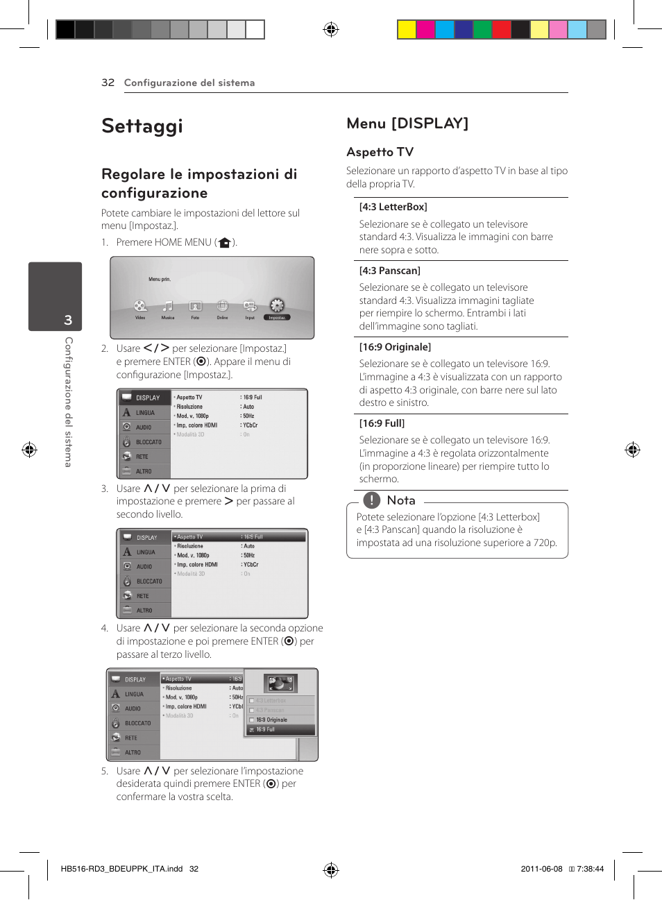 32 settaggi 32 – regolare le impostazioni di, Configurazione, 32 – menu [display | Settaggi, Regolare le impostazioni di configurazione, Menu [display | Pioneer BCS-HF818 User Manual | Page 242 / 424