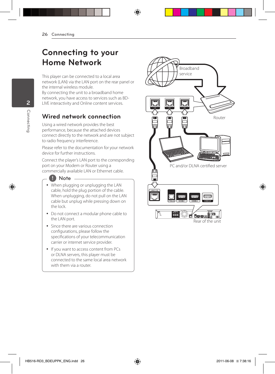 Connecting to your home network, Wired network connection | Pioneer BCS-HF818 User Manual | Page 26 / 424