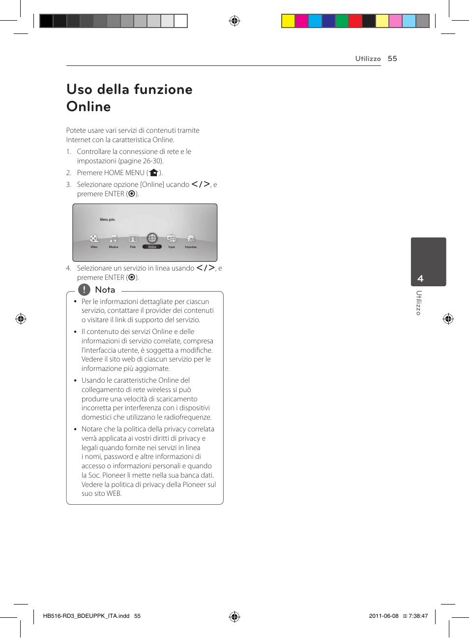 55 uso della funzione online, Uso della funzione online | Pioneer BCS-HF818 User Manual | Page 265 / 424