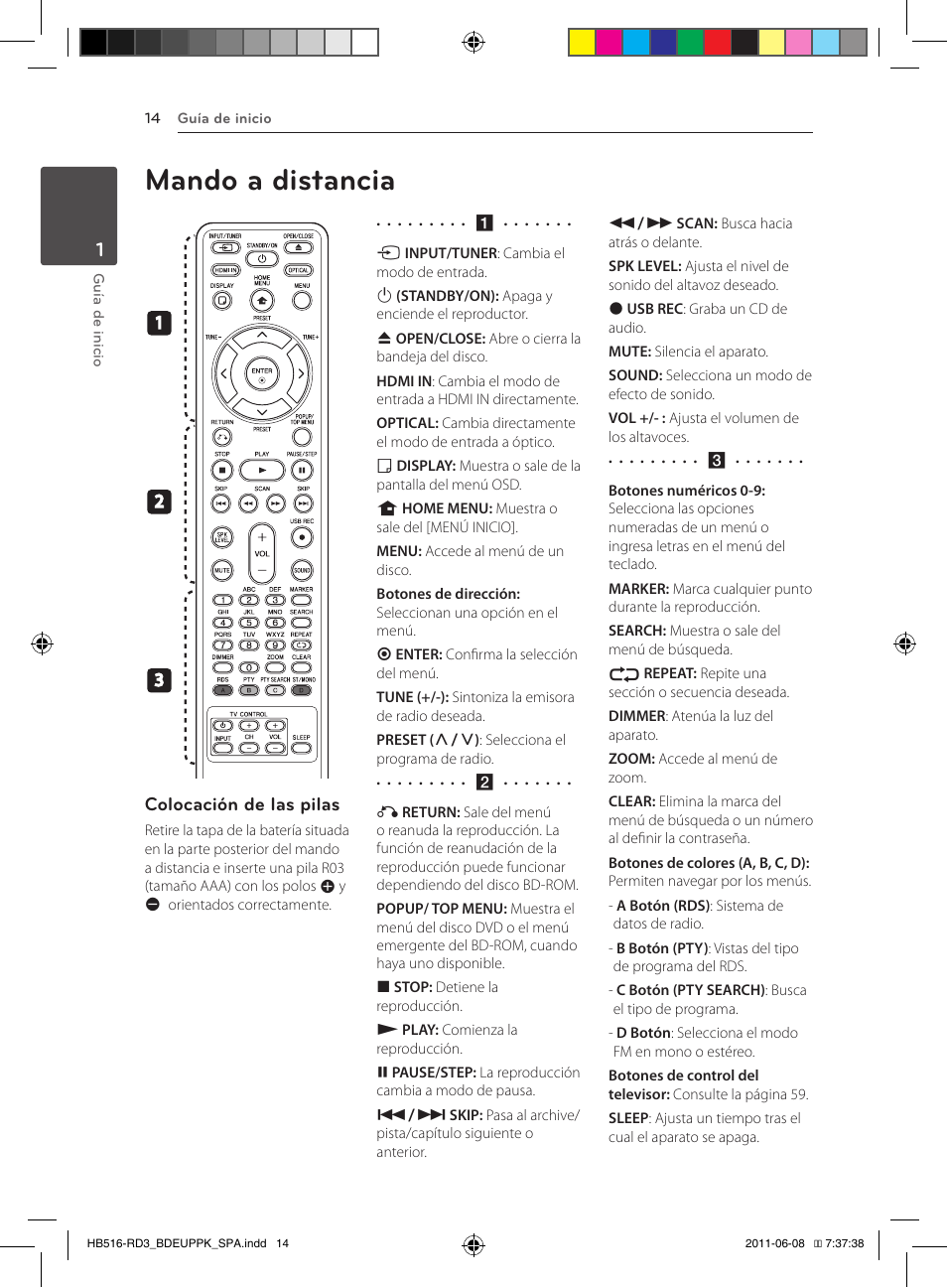 Mando a distancia, Colocación de las pilas | Pioneer BCS-HF818 User Manual | Page 292 / 424