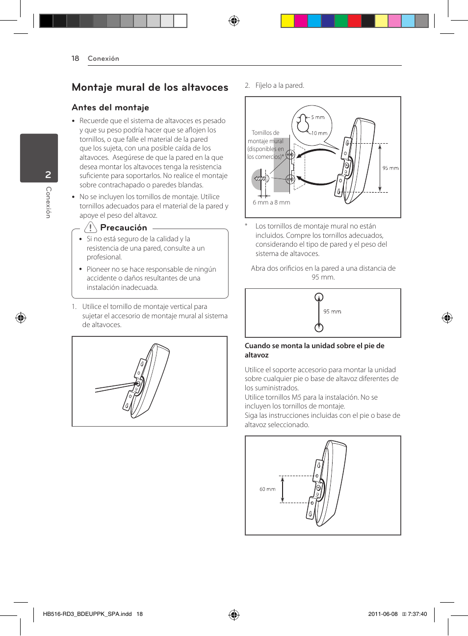 18 – wall mounting the speakers, Montaje mural de los altavoces | Pioneer BCS-HF818 User Manual | Page 296 / 424