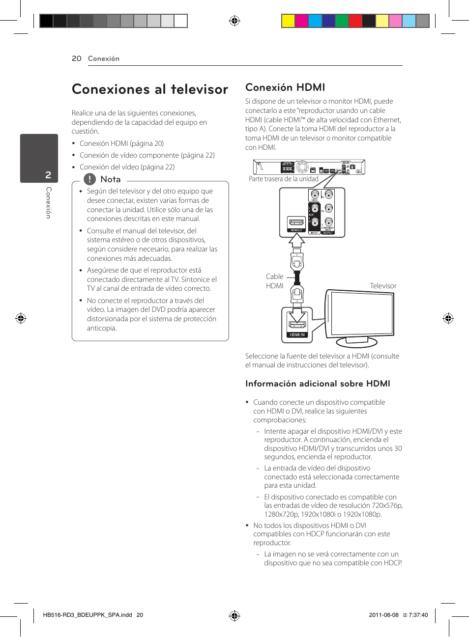 20 conexiones al televisor 20 – conexión hdmi, Conexiones al televisor, Conexión hdmi | Pioneer BCS-HF818 User Manual | Page 298 / 424