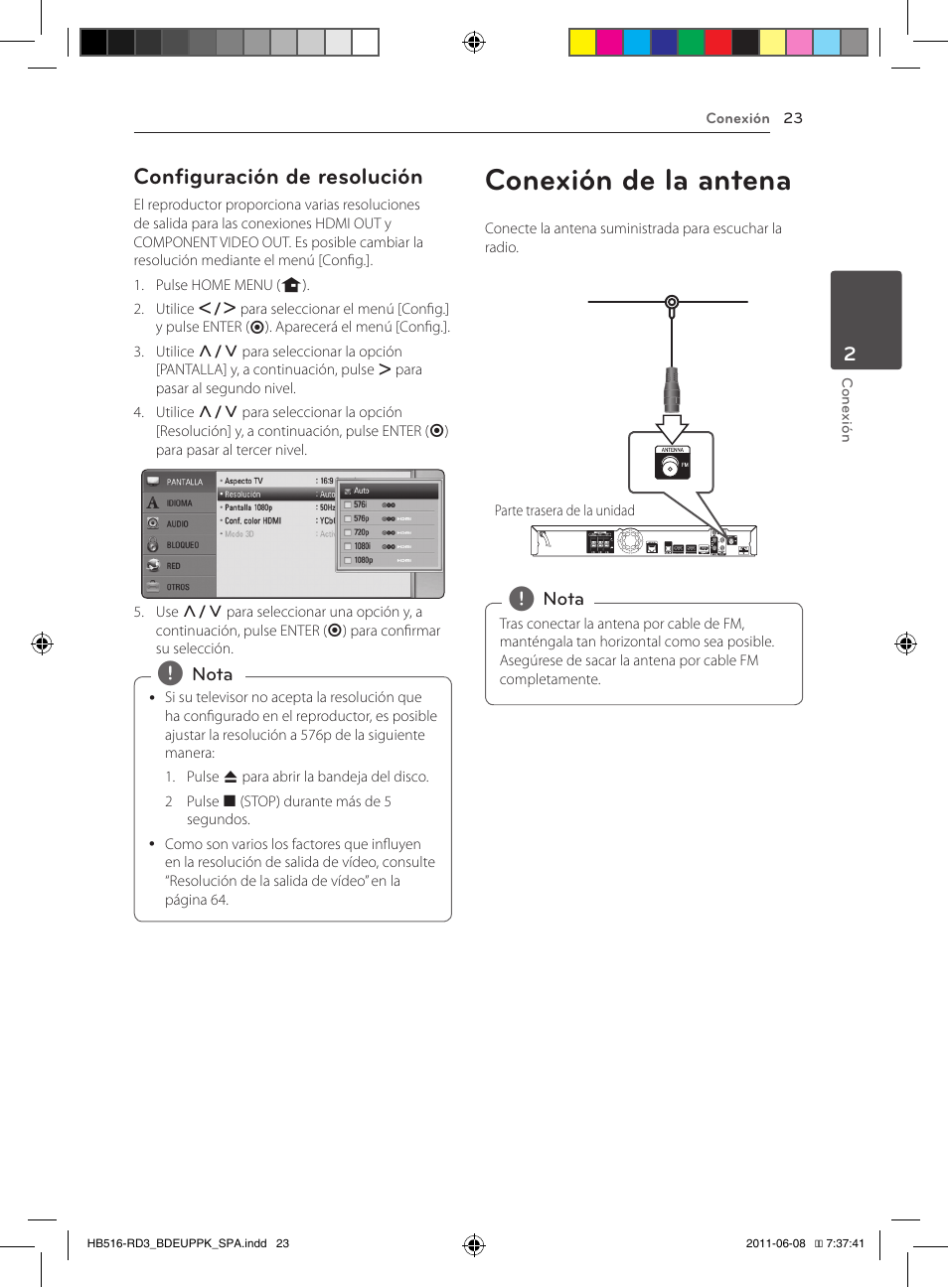 Conexión de la antena, Configuración de resolución | Pioneer BCS-HF818 User Manual | Page 301 / 424