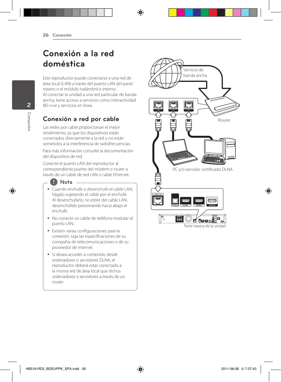 Conexión a la red doméstica, Conexión a red por cable | Pioneer BCS-HF818 User Manual | Page 304 / 424