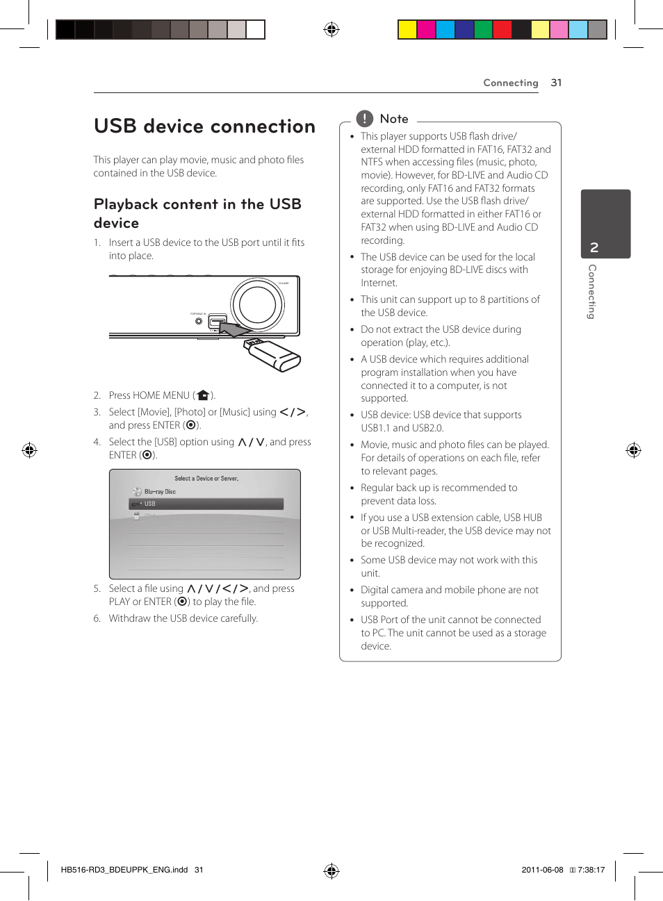 Usb device connection, 31 – playback content in the usb device, Playback content in the usb device | Pioneer BCS-HF818 User Manual | Page 31 / 424