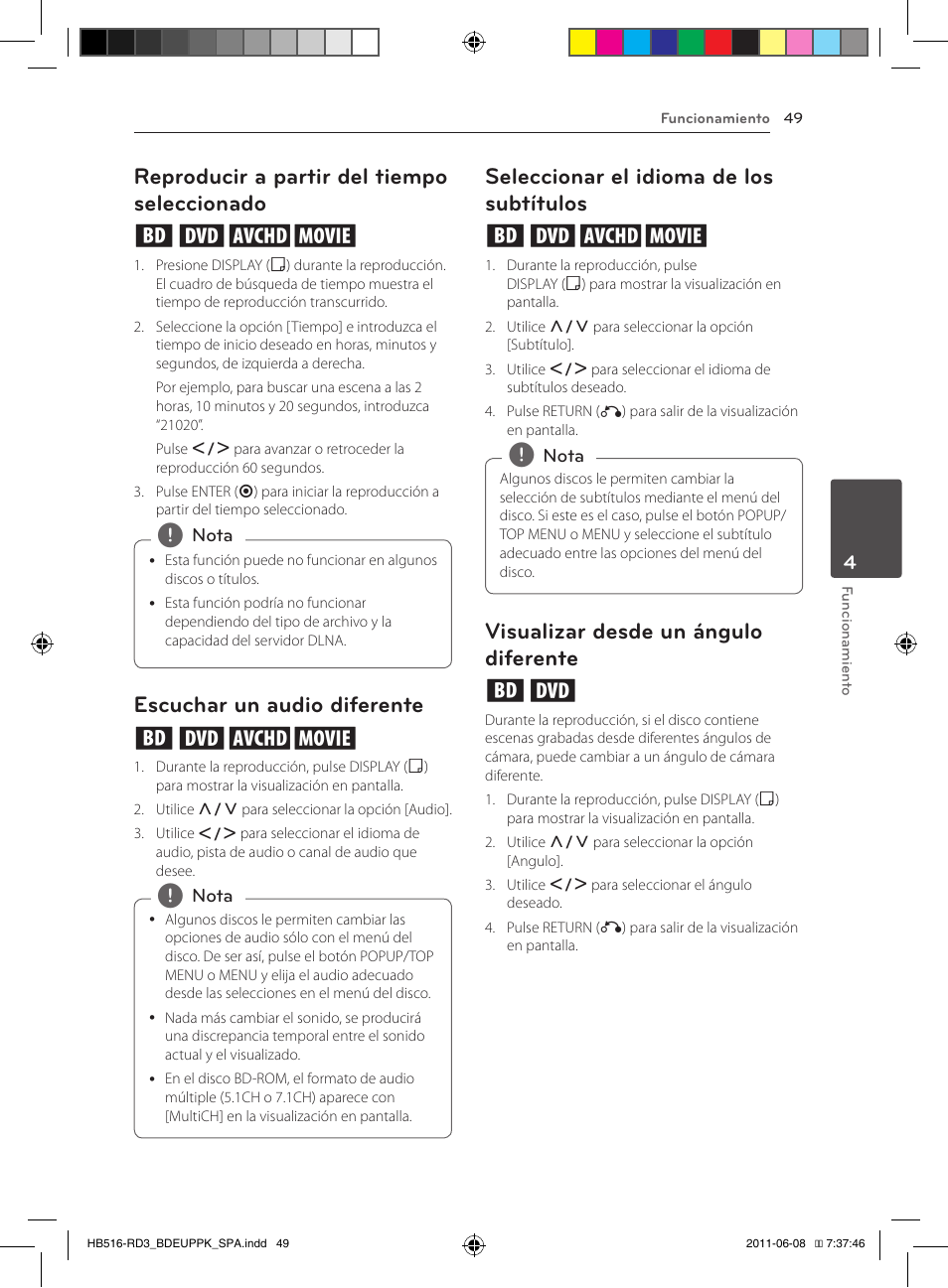 49 – reproducir a partir del tiempo, Seleccionado, Subtítulos | 49 – visualizar desde un ángulo diferente, Reproducir a partir del tiempo seleccionado eroy, Escuchar un audio diferente eroy, Seleccionar el idioma de los subtítulos eroy, Visualizar desde un ángulo diferente er | Pioneer BCS-HF818 User Manual | Page 327 / 424