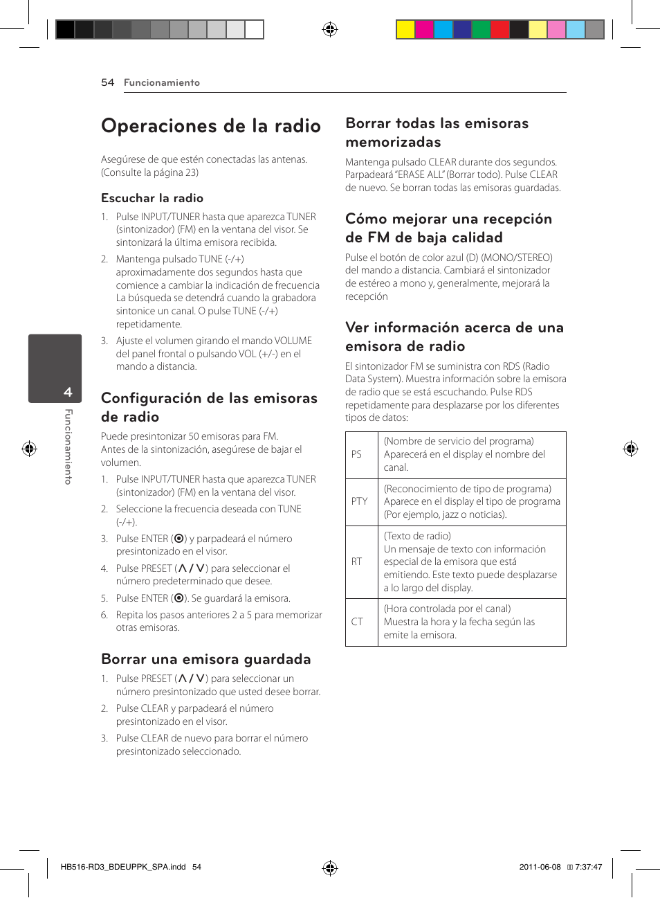 Radio, Memorizadas, 54 – cómo mejorar una recepción de fm | De baja calidad, 54 – ver información acerca de una, Emisora de radio, Operaciones de la radio, Configuración de las emisoras de radio, Borrar una emisora guardada, Cómo mejorar una recepción de fm de baja calidad | Pioneer BCS-HF818 User Manual | Page 332 / 424