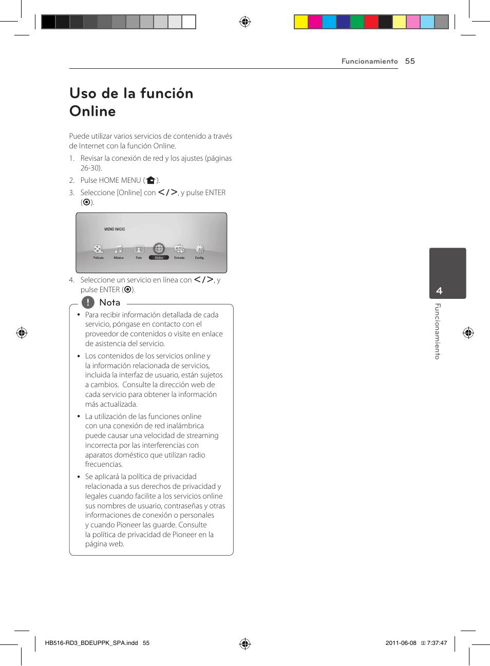 55 uso de la función online, Uso de la función online | Pioneer BCS-HF818 User Manual | Page 333 / 424
