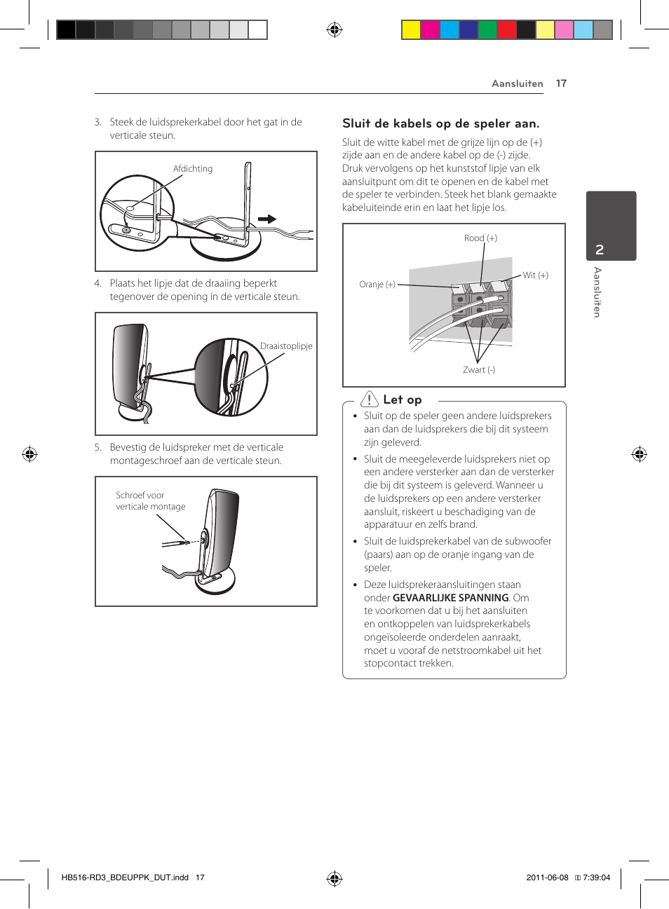 Sluit de kabels op de speler aan, Let op | Pioneer BCS-HF818 User Manual | Page 363 / 424
