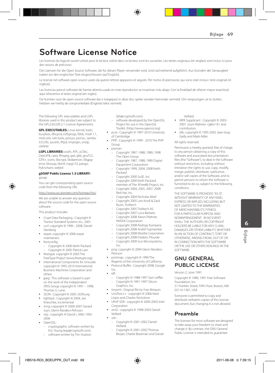 Software license notice, Gnu general public license, Preamble | Bijlage 69 bijlage | Pioneer BCS-HF818 User Manual | Page 415 / 424