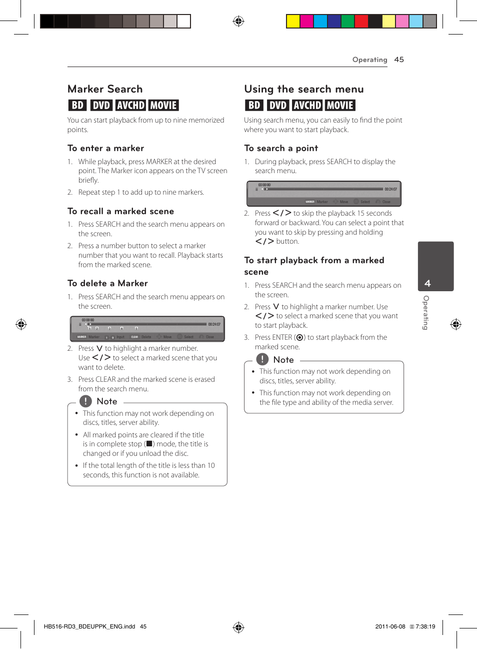 45 – marker search 45 – using the search menu, Marker search eroy, Using the search menu eroy | Pioneer BCS-HF818 User Manual | Page 45 / 424