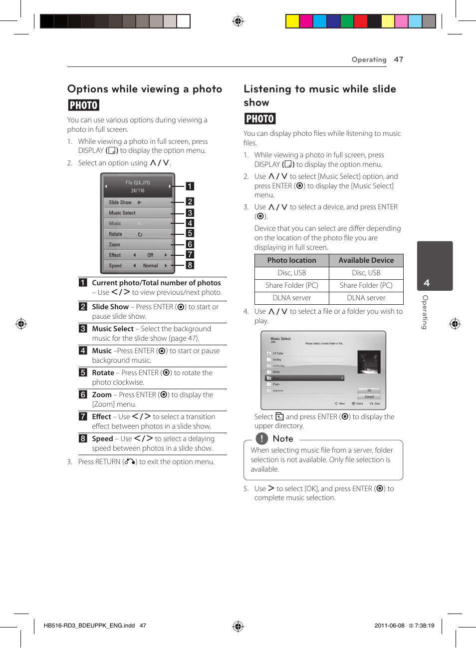 Options while viewing a photo i, Listening to music while slide show i | Pioneer BCS-HF818 User Manual | Page 47 / 424