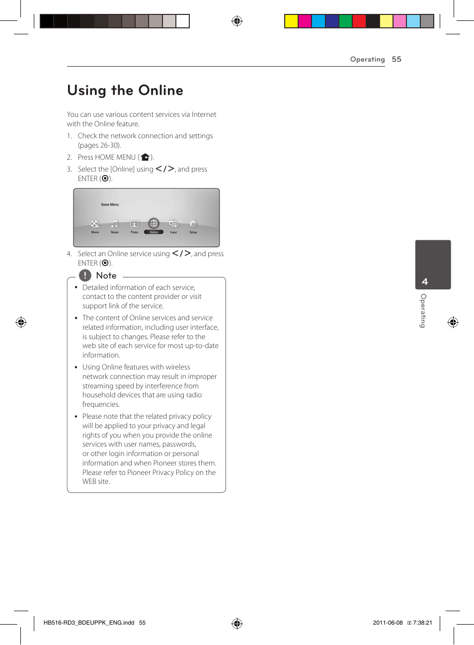 55 using the online, Using the online | Pioneer BCS-HF818 User Manual | Page 55 / 424