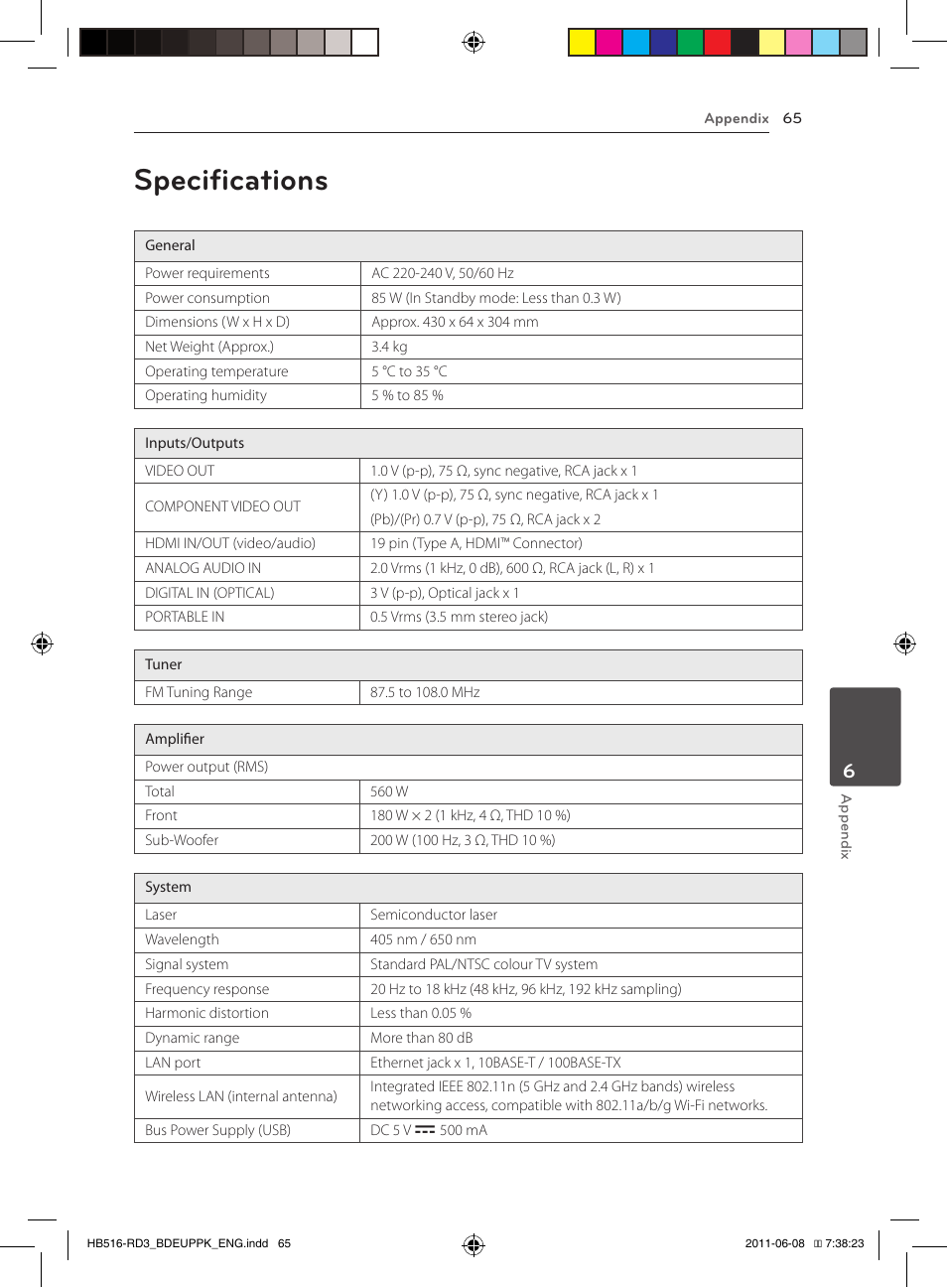 65 specifications, Specifications | Pioneer BCS-HF818 User Manual | Page 65 / 424