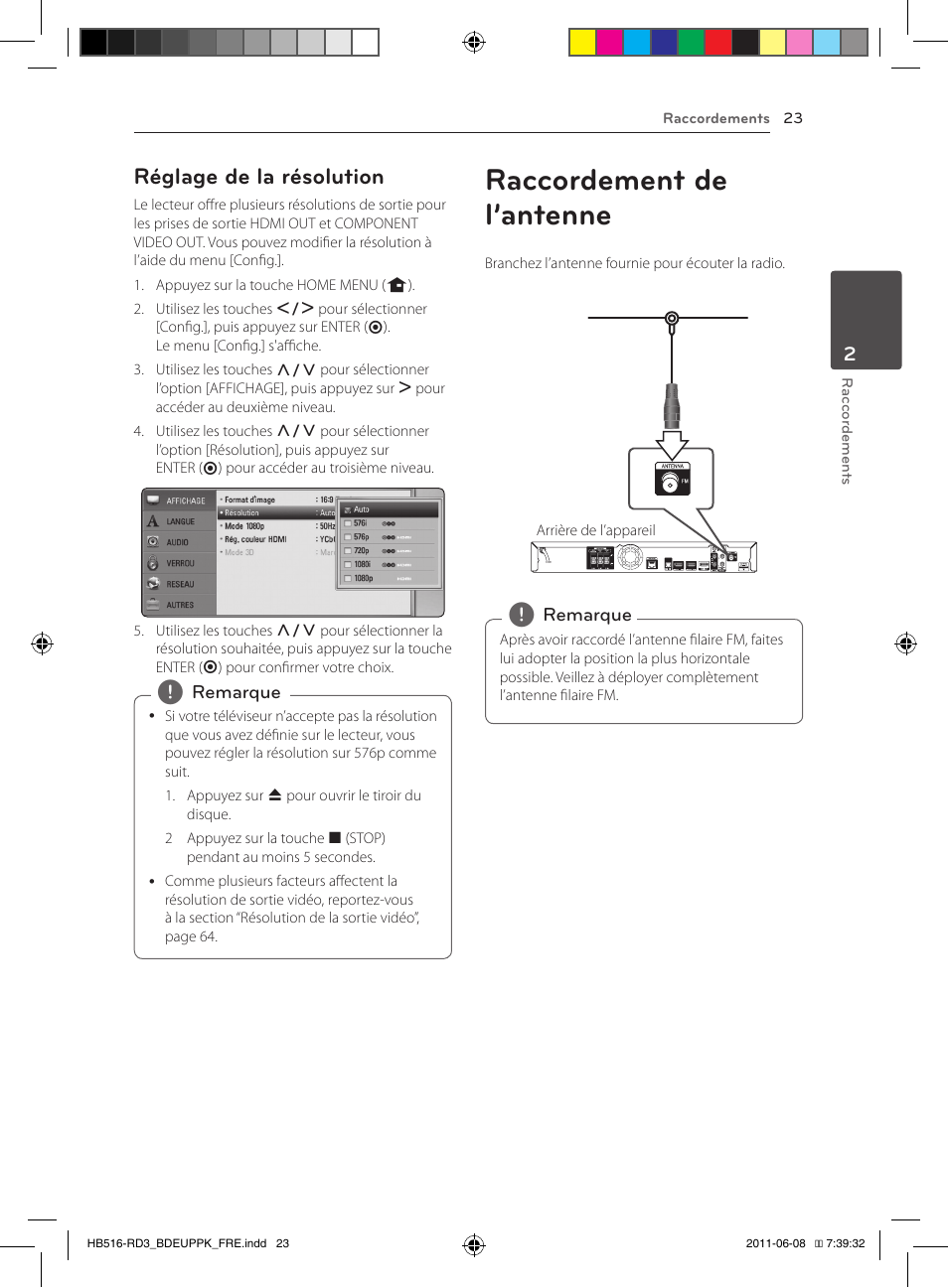 Raccordement de l’antenne, Réglage de la résolution | Pioneer BCS-HF818 User Manual | Page 91 / 424