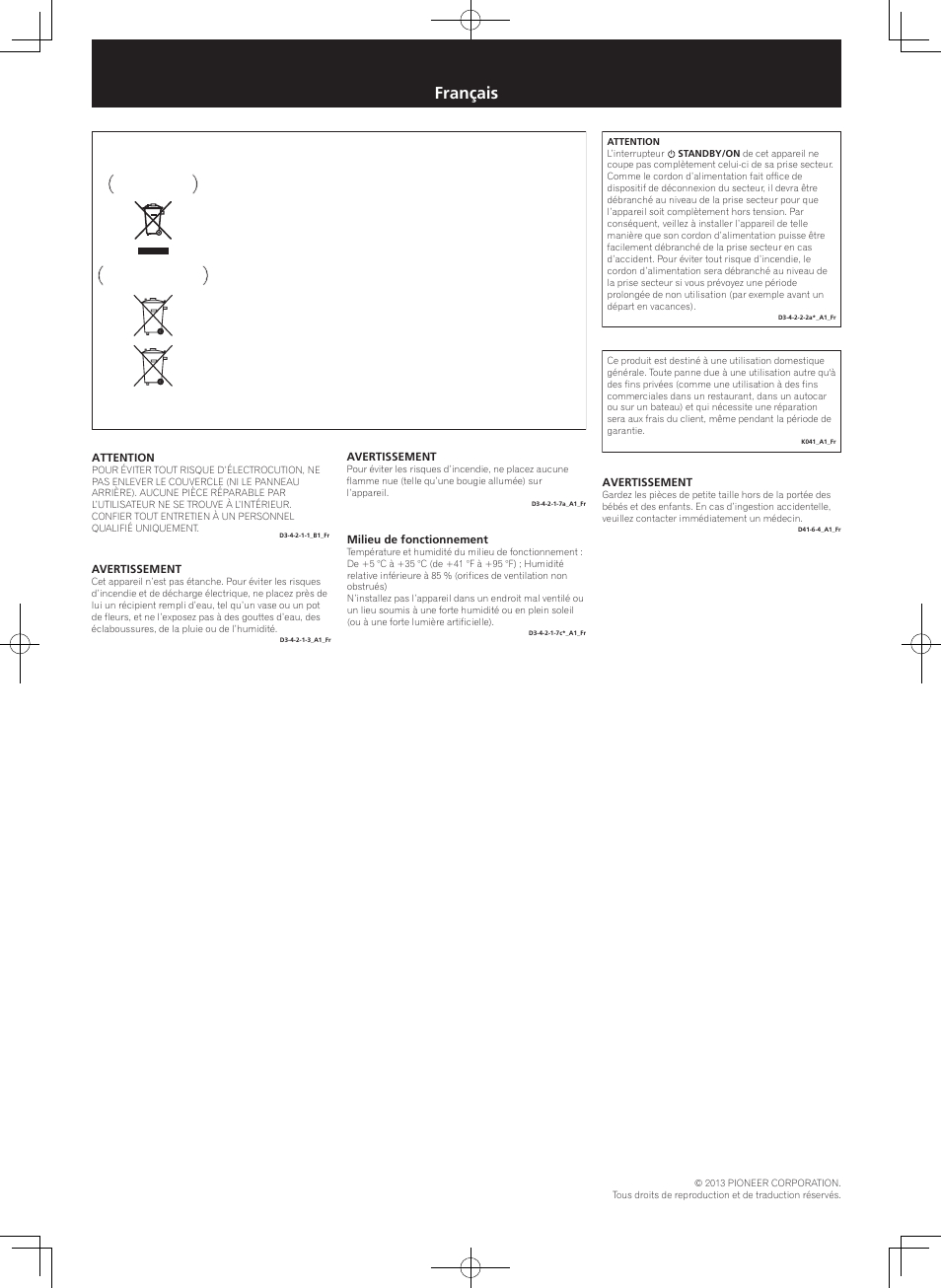 Instructions de sécurité, Amplificateur av, Français | Pioneer VSX-1123-K User Manual | Page 3 / 8