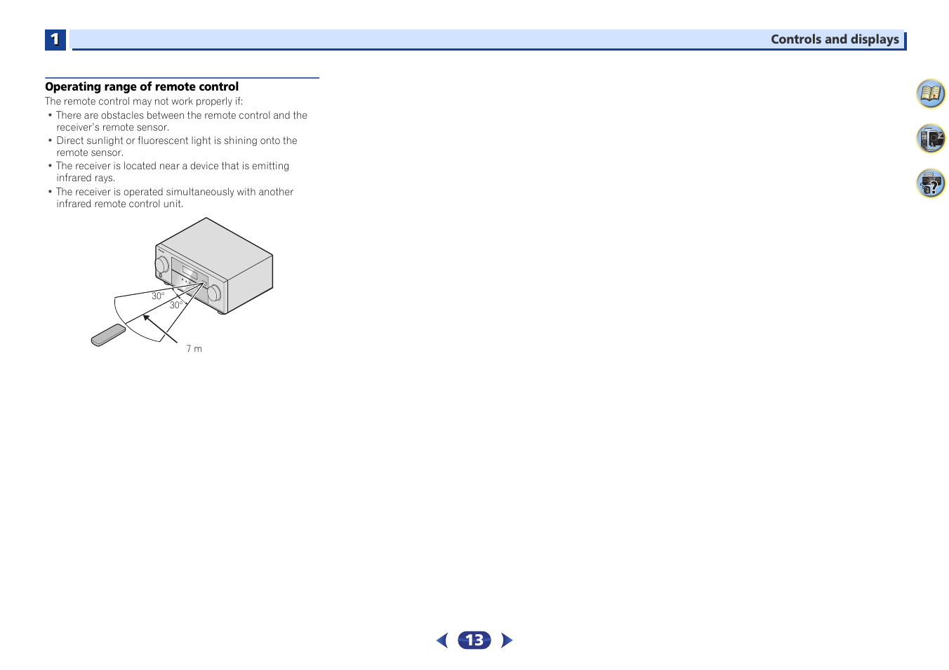 Operating range of remote control | Pioneer VSX-529-K User Manual | Page 13 / 66