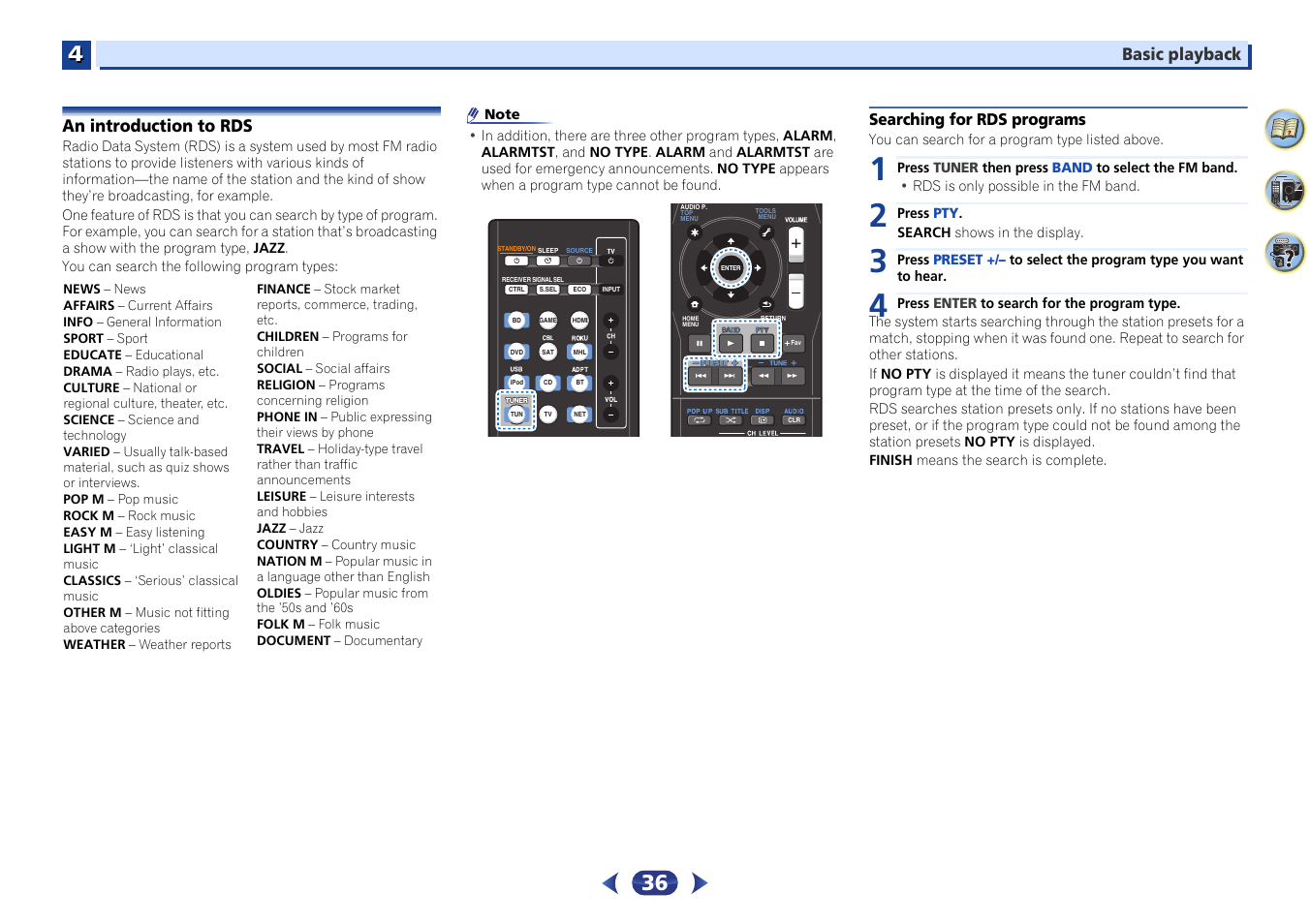 An introduction to rds, Searching for rds programs | Pioneer VSX-529-K User Manual | Page 36 / 66
