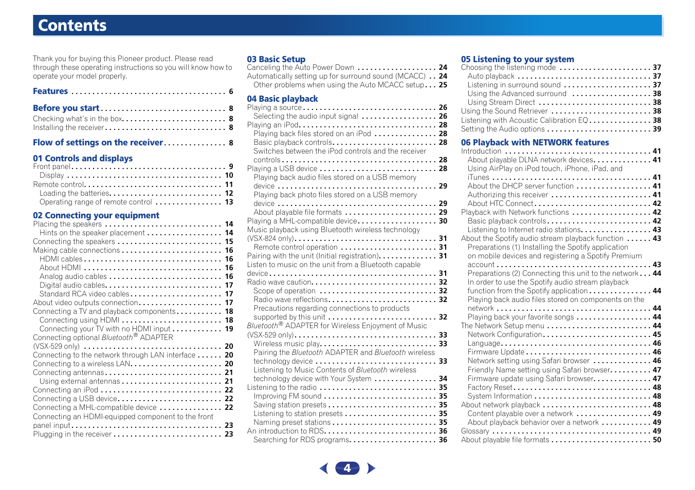 Pioneer VSX-529-K User Manual | Page 4 / 66