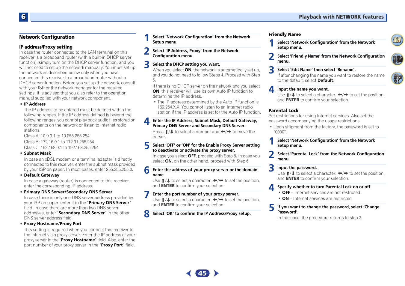 Network configuration | Pioneer VSX-529-K User Manual | Page 45 / 66