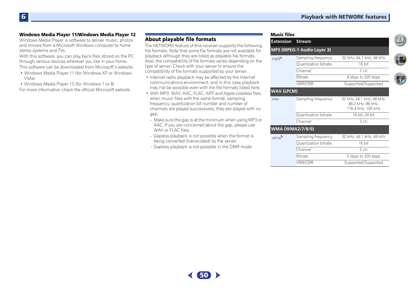 About playable file formats | Pioneer VSX-529-K User Manual | Page 50 / 66