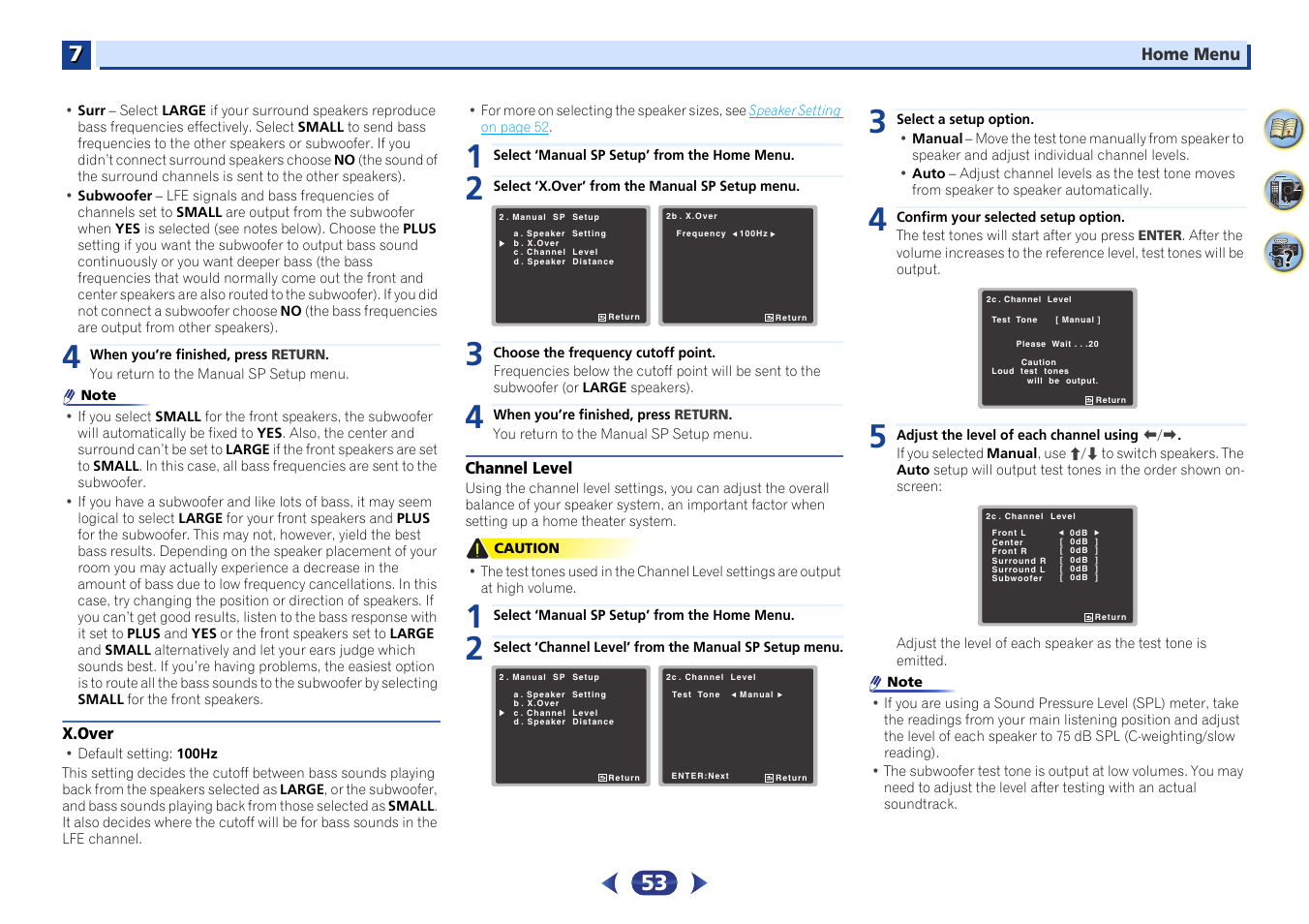 X.over, Channel level | Pioneer VSX-529-K User Manual | Page 53 / 66