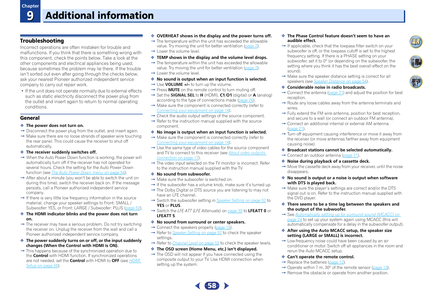 09 additional information, Troubleshooting, General | Additional information | Pioneer VSX-529-K User Manual | Page 58 / 66