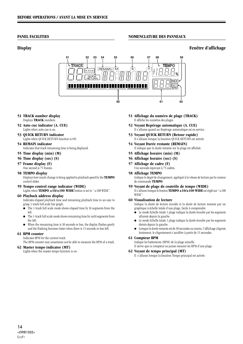 Fenêtre d’affichage, Display, Display fenêtre d’affichage | Pioneer CDJ-800 User Manual | Page 14 / 96