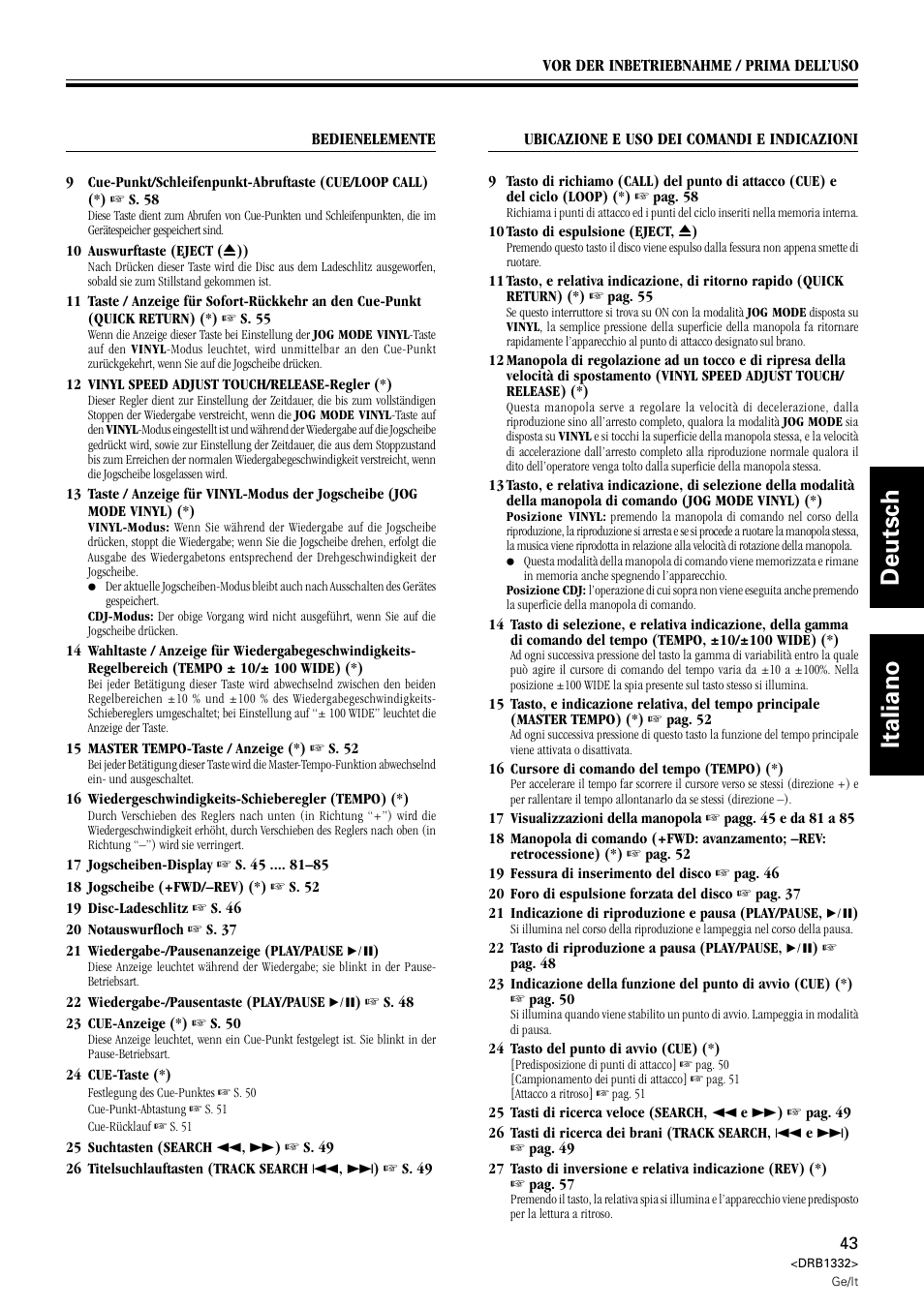 Deutsch italiano | Pioneer CDJ-800 User Manual | Page 43 / 96