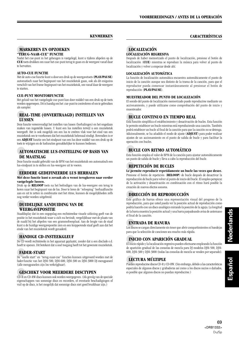 Nederlands español | Pioneer CDJ-800 User Manual | Page 69 / 96