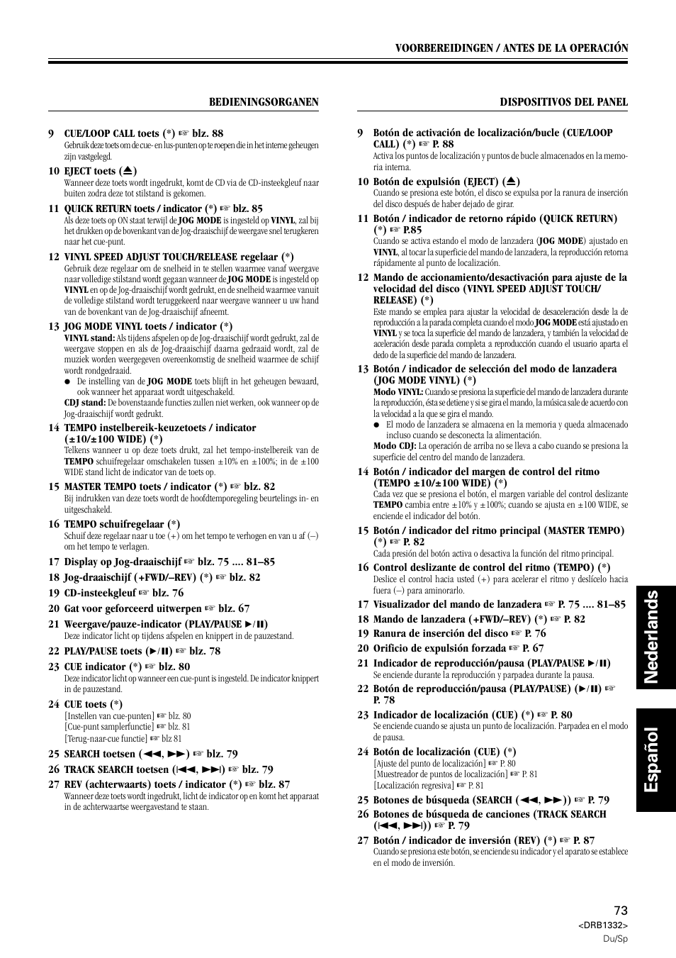 Nederlands español | Pioneer CDJ-800 User Manual | Page 73 / 96