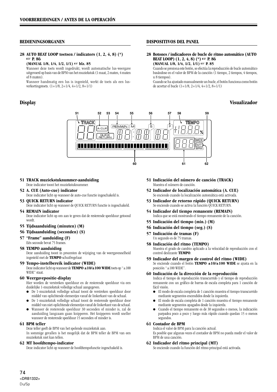 Display, Visualizador | Pioneer CDJ-800 User Manual | Page 74 / 96