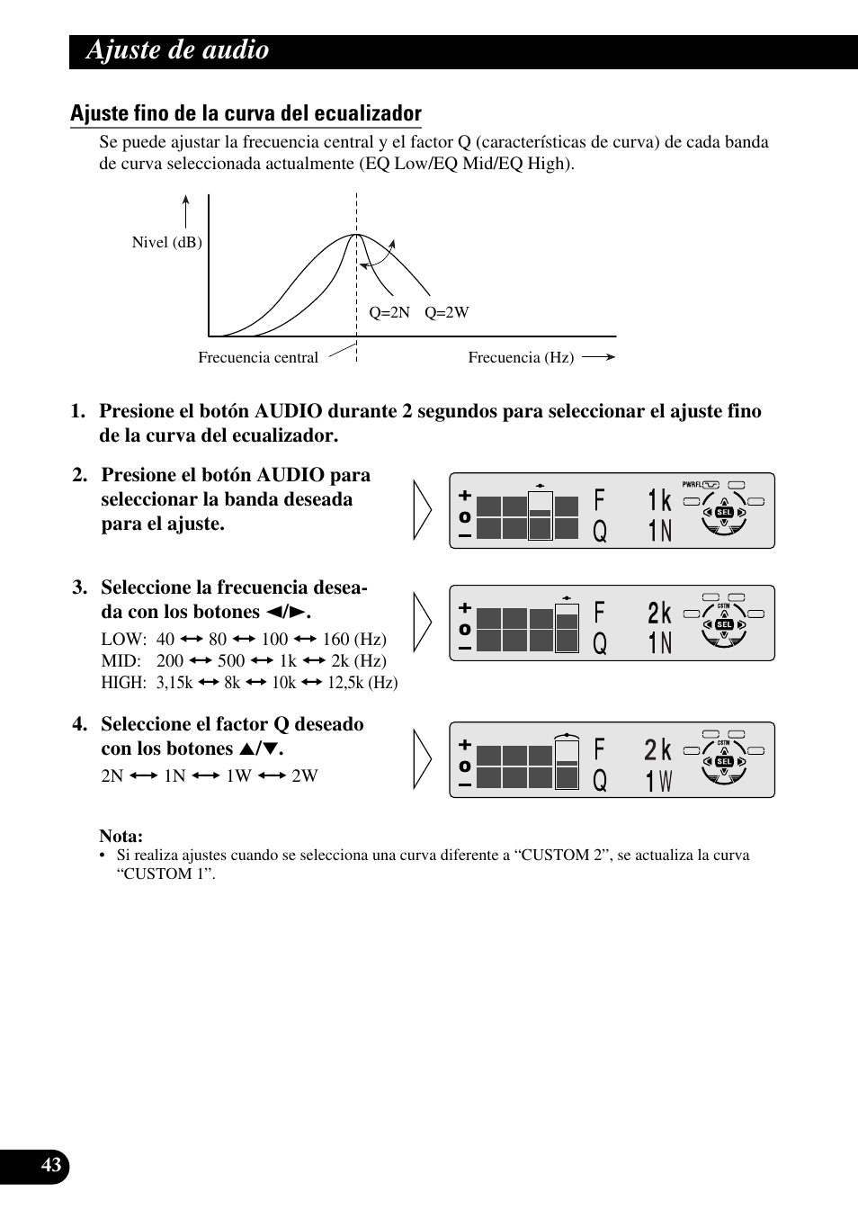 Ajuste fino de la curva del ecualizador, Ajuste de audio | Pioneer KEH-P8010R User Manual | Page 108 / 132