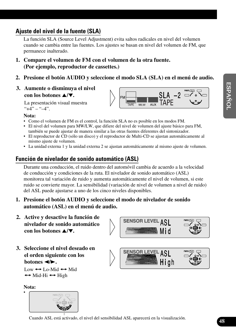 Ajuste del nivel de la fuente (sla), Función de nivelador de sonido automático (asl) | Pioneer KEH-P8010R User Manual | Page 113 / 132