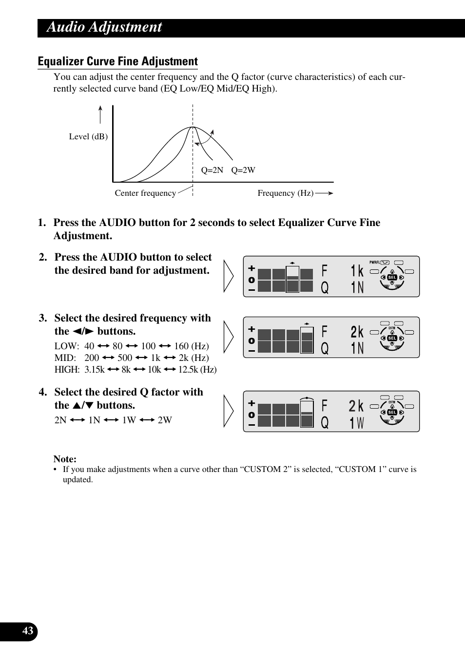 Equalizer curve fine adjustment, Audio adjustment | Pioneer KEH-P8010R User Manual | Page 44 / 132