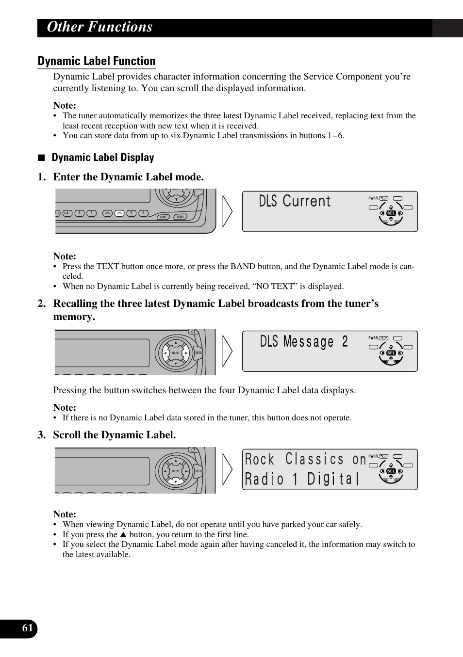 Dynamic label function, Current, Other functions | Scroll the dynamic label | Pioneer KEH-P8010R User Manual | Page 62 / 132