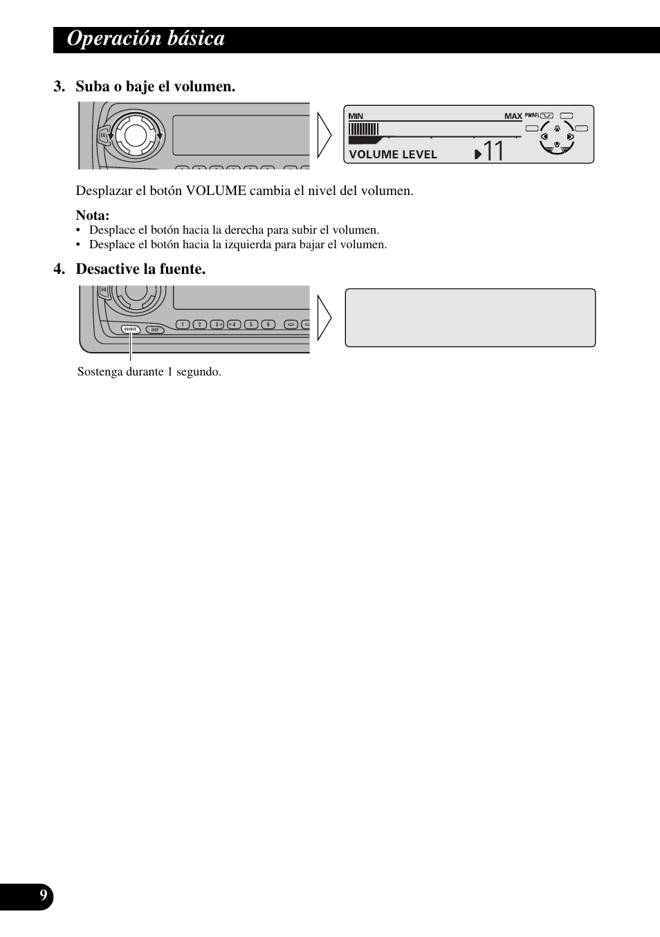 Operación básica, Suba o baje el volumen, Desactive la fuente | Sostenga durante 1 segundo | Pioneer KEH-P8010R User Manual | Page 74 / 132