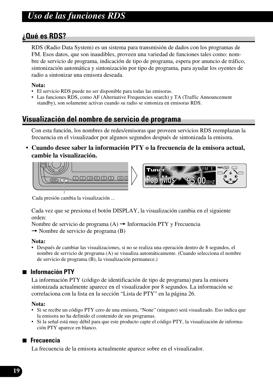 Uso de las funciones rds, Qué es rds? visualización del nombre de servicio, De programa | Qué es rds, Visualización del nombre de servicio de programa, 7 información pty, 7 frecuencia | Pioneer KEH-P8010R User Manual | Page 84 / 132