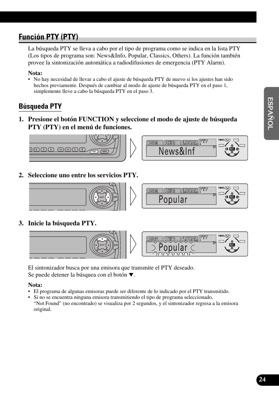 Función pty (pty), Búsqueda pty, News&inf | A title (english) | Pioneer KEH-P8010R User Manual | Page 89 / 132