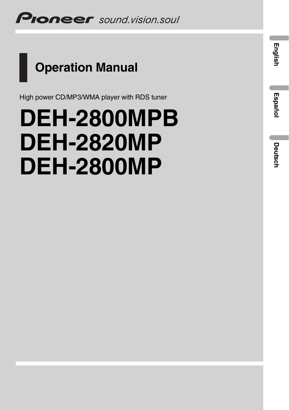 Pioneer DEH-2800MP User Manual | 61 pages